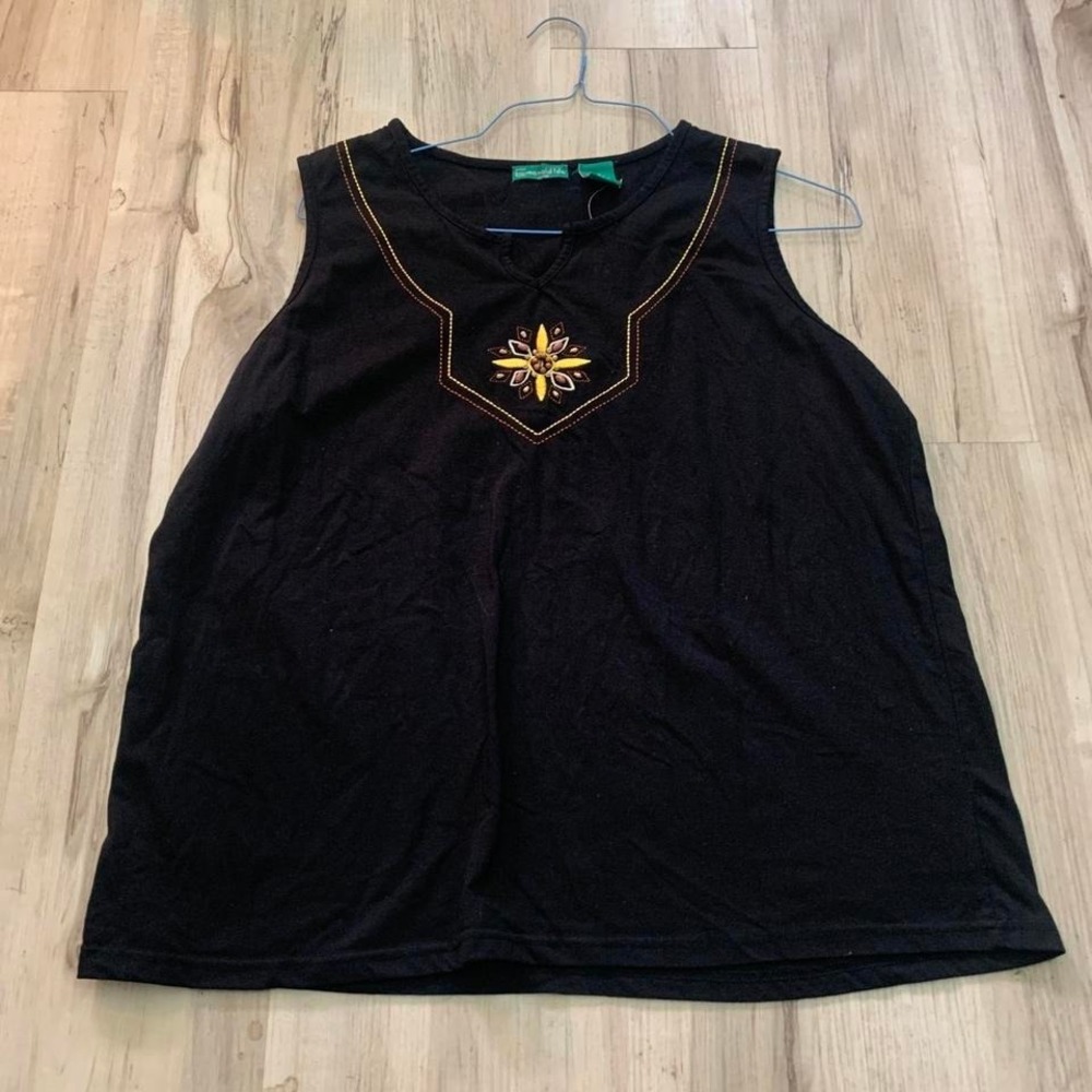 Vintage 1990's Black tank top with yellow embroidery